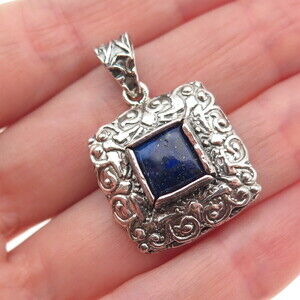 Didae 925 Sterling Silver Vintage Israel Real Lapis Modernist Charm Pendant